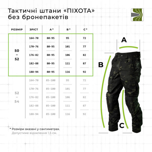 Тактичні штани "Піхота" без бронепакетів (Чорний Мультикам | 50-52 | 182-188) ТМ Балістика